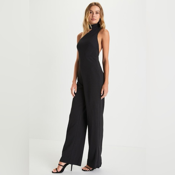 Lulus-Keep It Interesting Black Asymmetrical Halter Jumpsuit (681) - Picture 4 of 5